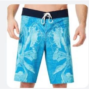 NWT OAKLEY Blue Channel Floral Board Shorts Swim trunk Hawaiian 4 way stretch